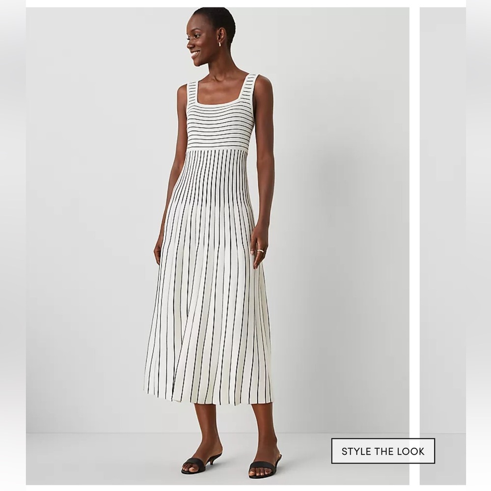 NWT Ann Taylor Striped Pleated Sweater Tank Dress sz XS White Black Nautical